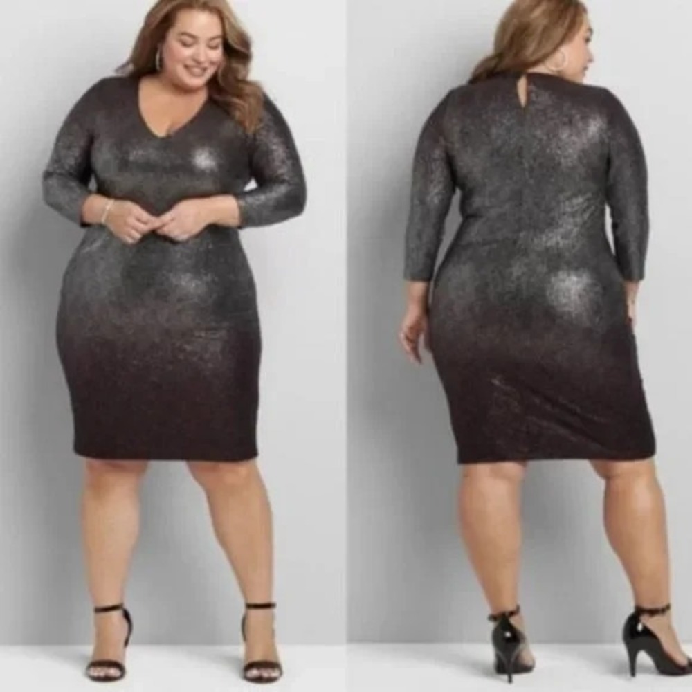 NWT Lane Bryant 14/16 Party Dress Ombre Foil Shimmer Metallic Glitz Glam Sparkle